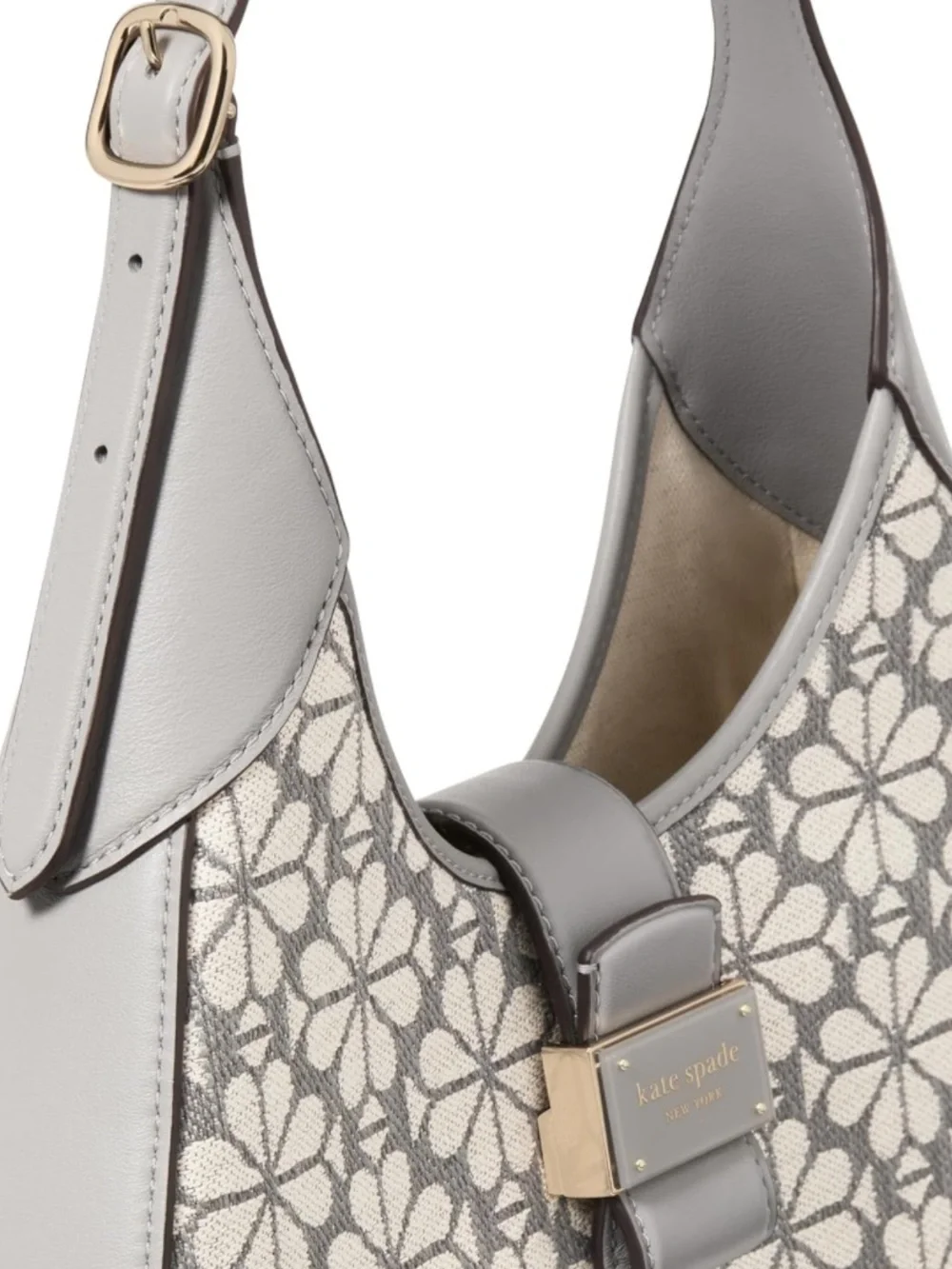 New Kate Spade Gray Floral Noveau Jacquard Shoulder Bag